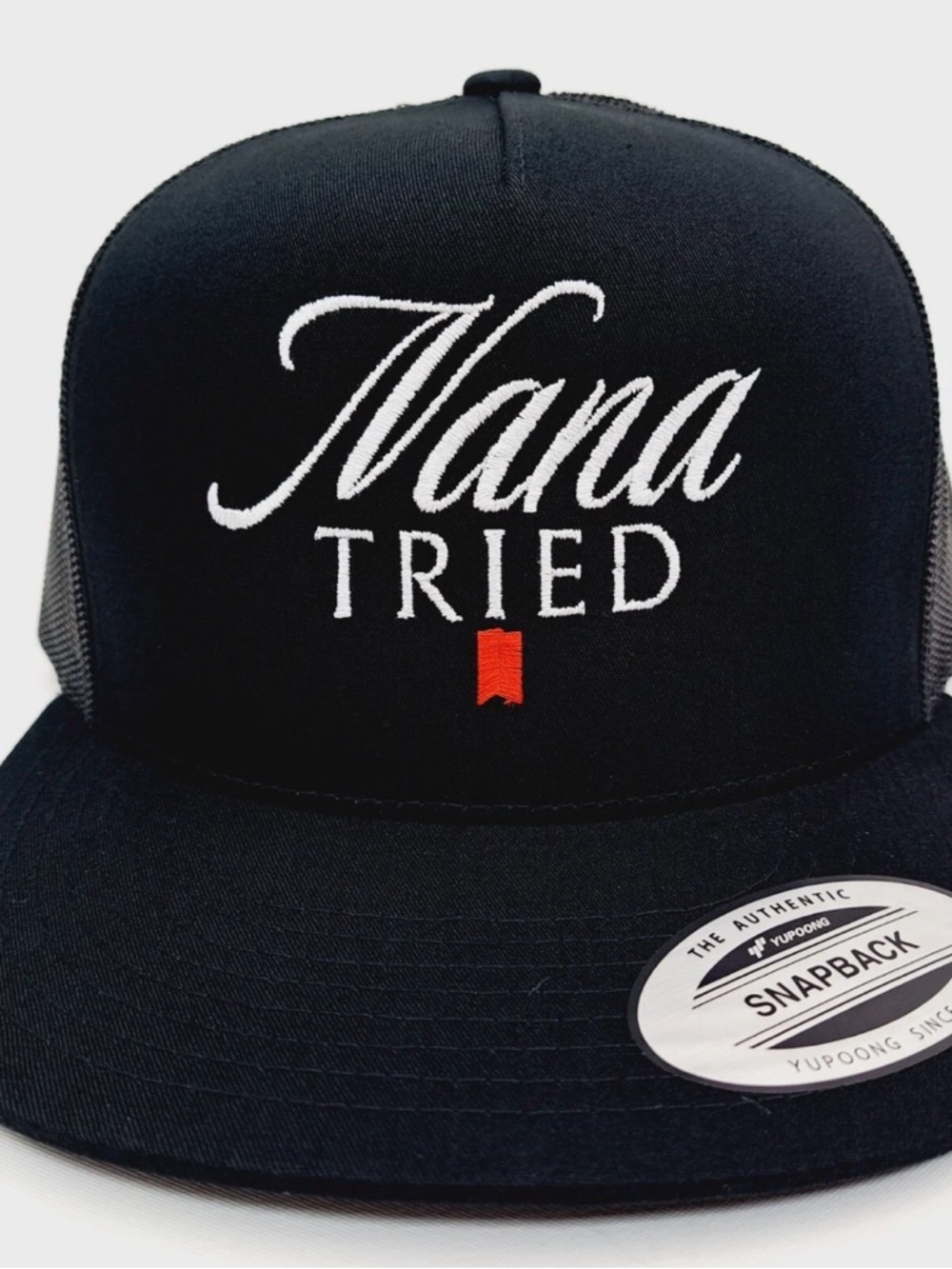Nana Tried Embroidered Flat Bill Mesh Snapback Cap Hat Black